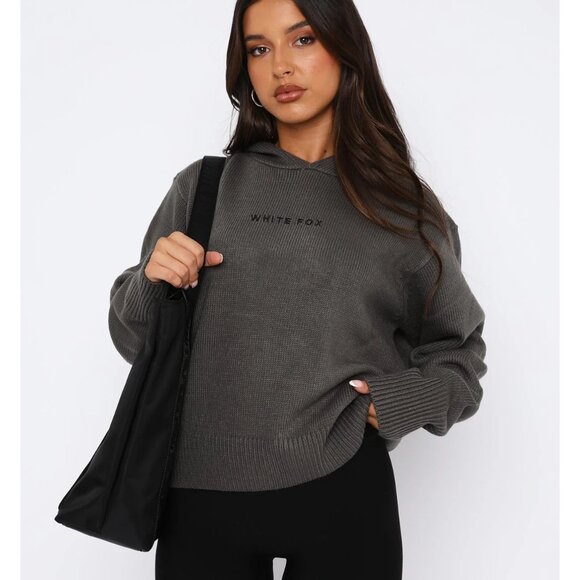 White Fox Women's It's Cool Knit Hoodie Charcoal Size: M-L - Picture 1 of 9